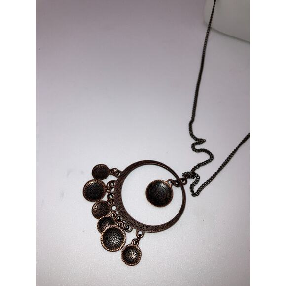 Bronze Boho Hammered Dangle Circle Round Long 34.75 Chain Necklace! - Picture 9 of 9